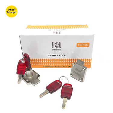 Khas Triumph 138-TS01-22 chrome-plated cabinet/drawer lock with red-covered keys