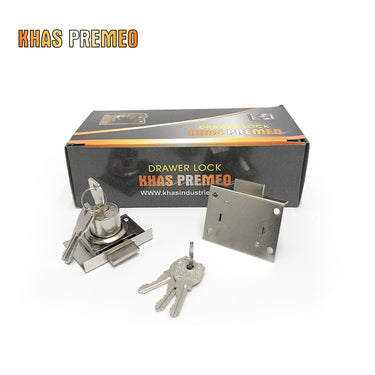 Khas Premeo 201L cabinet/drawer lock with polished finish and keys.