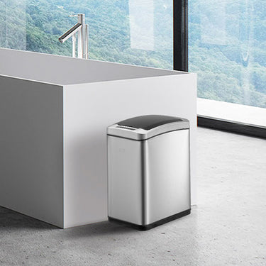 EKO Allure Sensor Bin EK9229, 8 Litre Capacity, in brushed stainless steel, featuring a compact and vertical design ideal for small spaces like bathrooms.
