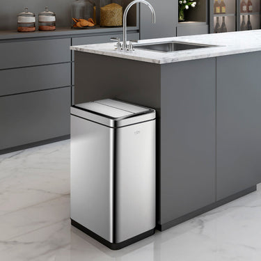 EKO Deluxe Phantom Sensor Bin EK9287 in brushed stainless steel, with motion sensor lid.