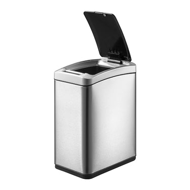 EKO Allure Sensor Bin EK9229, 8 Litre Capacity, in brushed stainless steel, featuring a compact and vertical design ideal for small spaces like bathrooms.