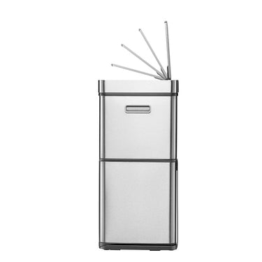 EKO Mirage Plus Sensor Recycler EK9338 in brushed stainless steel, 60 Litre capacity with separate compartments for efficient sorting, featuring sensor and manual functions.