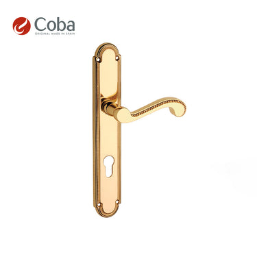 Bronces Coba 2042 Handle Set on Plate in Gold Plated Finish, made in Spain, featuring a sophisticated and classic design.