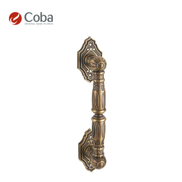 Bronces Coba 353-G Pull Handle in Matt Old Antique finish, made in Spain, featuring intricate detailing and solid brass construction.
