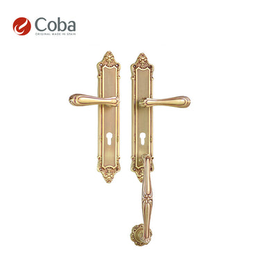 Bronces Coba 50360 Residential Entrance Set in Matt Old Antique Brass Finish, made in Spain, featuring a classic and ornate design.