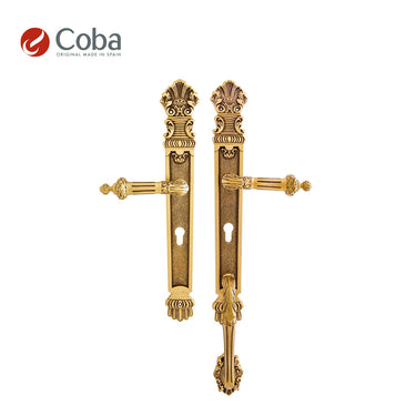 Bronces Coba 50630 Residential Entrance Set in Matt Old Antique Brass Finish, made in Spain, featuring an intricate and stylish design.