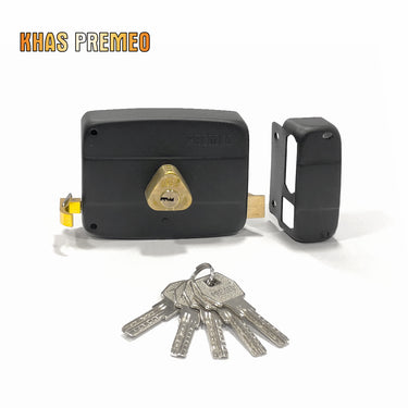 Khas Premeo 540-12B Black Rim Lock with secure locking mechanism and durable black finish.