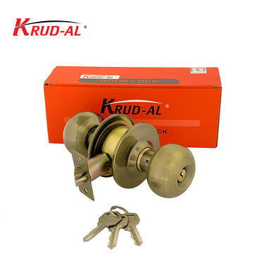 Krud-Al 5791 AB-ET Round Lock (also known as Door Knob, Keyed Entry Door Knob, Knob Lock, Door Knob Lock) in AB-ET finish with three keys and easy installation.