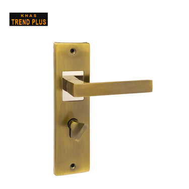 Khas Trend Plus 5801-39 Door Handle Set in AB/CP finish, featuring a sleek rectangular design with a combination of Antique Brass and Chrome Plating.