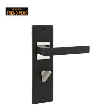 Khas Trend Plus 5801-39 Door Handle Set in Matt Black/CP finish, featuring a modern rectangular design with matte black and chrome accents.