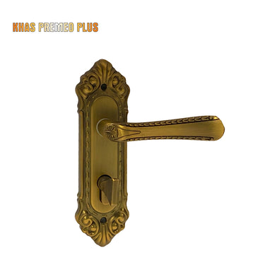Khas Premeo Plus 5827-199 door handle set in matte antique finish with detailed carvings and ergonomic design.