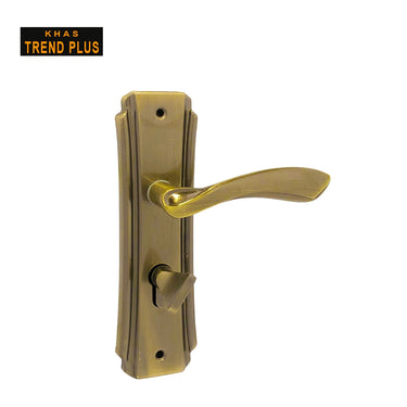 Khas Trend Plus 5812-03 Door Handle Set in AB finish, featuring an elegant curved handle design with an antique brass look.