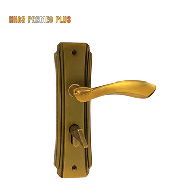 Khas Premeo Plus 5812-03 door handle set in matt antique English finish with smooth curved handle.