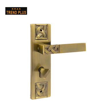 Khas Trend Plus 5816-16 Door Handle Set in Antique Brass finish, featuring modern design and secure lock mechanism.