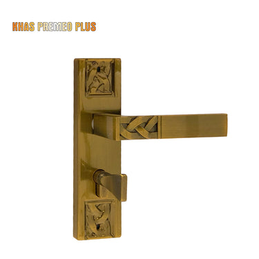 Khas Premeo Plus 5816-16 door handle set in AE finish with intricate design on handle and backplate.
