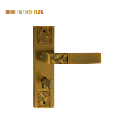 Khas Premeo Plus 5816-16 door handle set in MAE finish, featuring intricate engraved designs on the handle and backplate.