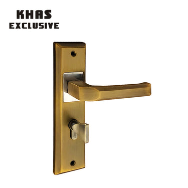 Khas Exclusive 5827-197 door handle in matte antique brass and chrome finish with a modern faceted design.