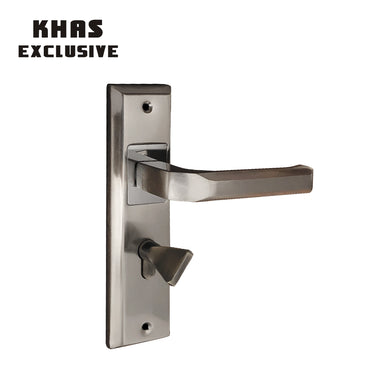 Khas Exclusive 5827-197 door handle in satin nickel and chrome finish with modern faceted design.