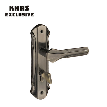 Khas Exclusive 5827-199 door handle set in satin nickel and black nickel finish with sleek, modern detailing.