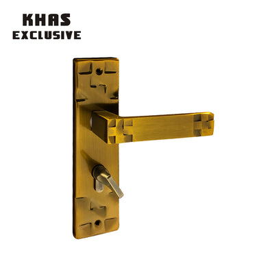 Khas Exclusive 5827-49 door handle set in Antique English finish, featuring a geometric design with an elegant touch.