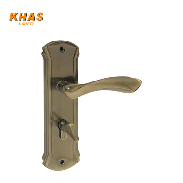 Khas Variety 5838-03 door handle set in AB finish, featuring a sleek, curved design and a luxurious antique brass finish.