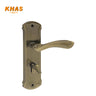 Khas Variety 5838-03 door handle set in AB finish, featuring a sleek, curved design and a luxurious antique brass finish.