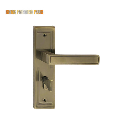 Khas Premeo Plus 5840-39 door handle set in antique brass finish, featuring a sleek linear design and robust construction.