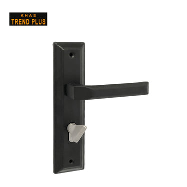 Khas Trend Plus 5878-86 Door Handle Set in Matt Black finish, featuring a sleek geometric design and integrated locking mechanism.