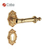 Bronces Coba 630-SG Handle Set with Rosettes and Key Hole Escutcheon in P.O.V Finish, made in Spain, featuring an intricate design.