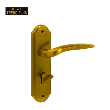 Khas Trend Plus 86M208-267 Door Handle Set in AE finish, featuring a modern curved design and a rich golden tone.