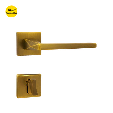 Khas Triumph Plus A14-1593 door handle set with rosette in matt antique elegant finish, featuring a bold geometric design and classic style.