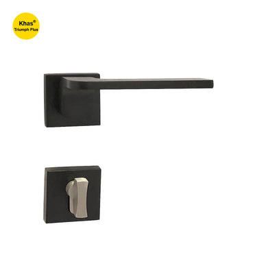 Khas Triumph Plus A14-1715 door handle set with rosette in matt black finish, featuring a sleek minimalist design.