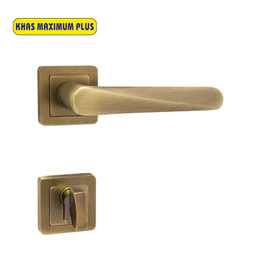 Khas Maximum Plus A6-A1009 door handle set with square rosette design in MAB finish, featuring a sleek and minimalist style.