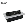 Khas BFF-1216 Silver Pop Up Desktop Outlet with multiple connectivity options including power sockets, USB, HDMI, and network ports.