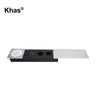 Khas BFF-1409 Silver Wireless Charger Sliding Cover Aluminium Desktop Outlet with 2 German power sockets, USB chargers, network, telephone, and wireless charger.