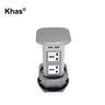 Khas BFF-1501 Silver Touch Screen Wireless Charger Power Socket Outlet with 4 universal power sockets, 4 USB chargers, and a wireless charging pad.