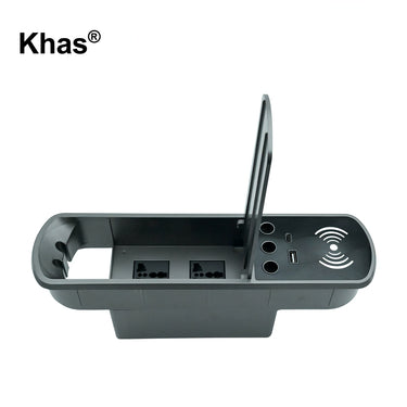 Khas BFF-1840 Grey Desktop Socket Outlet with 2 universal power sockets, USB Type-A, and Type-C charger.