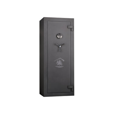 Italtecno DF-1526145 gun safe in Tranquil Grey Color, tall fire-resistant cabinet with fingerprint lock and 3-spoke handle.