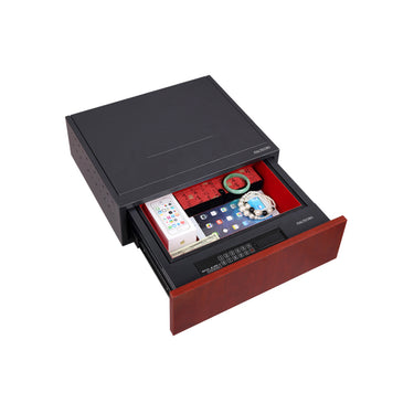 Italtecno DM-15ZW drawer safe in Sandy Grey finish, pull-out steel security box with fingerprint lock.