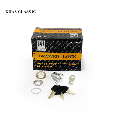 Khas Classic 103 chrome-plated cabinet/drawer lock with keys and installation accessories.