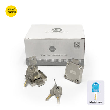 Khas Triumph 6138-22 chrome-plated cabinet/drawer lock with keys and master key.
