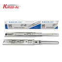 Krud-Al full extension ball bearing drawer slides in an SS finish, displayed alongside their official Khas Group Drawer Slide Series packaging.