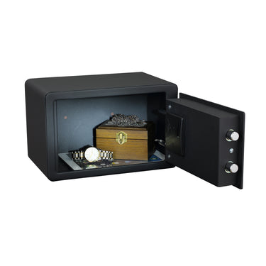 Italtecno EG-2031 residential safe in Sandy Grey finish, compact steel security box with digital keypad and manual key lock.