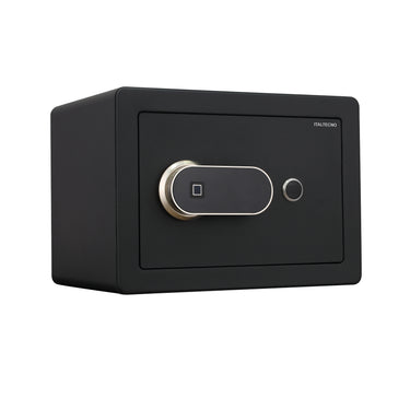 Italtecno F2-2535 residential safe in Sandy Grey finish, featuring fingerprint scanner, LCD display, and concealed key access.