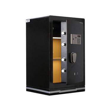 Italtecno GTX-6845II home and office safe in black, heavy-duty steel construction with electronic keypad and LCD screen.