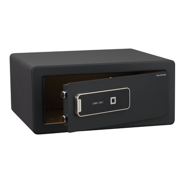 Italtecno H1-2045ZH residential safe in Sandy Grey finish, wide profile with fingerprint scanner and electronic keypad.