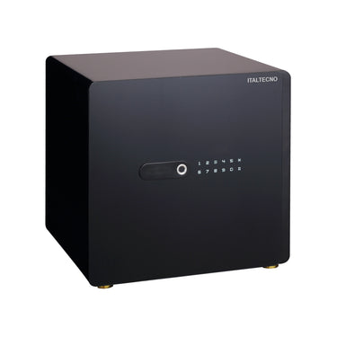 Italtecno H1-45ZW residential safe in high gloss black finish with fingerprint scanner and digital touch keypad.