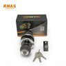 Khas Premeo H8799 BN/CP Round Lock featuring a combination of Black Nickel and Chrome Plating finish, including three keys and mounting hardware.