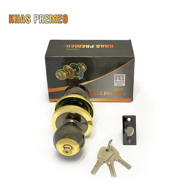 Khas Premeo H8799 BN/GP Round Lock with a stylish brass and gold-plated finish, designed for secure and smooth door locking.