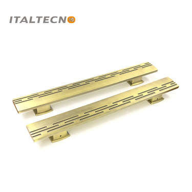 Italtecno HY2050C Door Pull Handle Set in Matte Antique Brass finish with sleek linear cutout detailing.